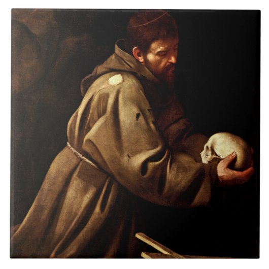 Saint Francis in Prayer (Christelijk) (Caravaggio) Tegeltje (Voorkant)
