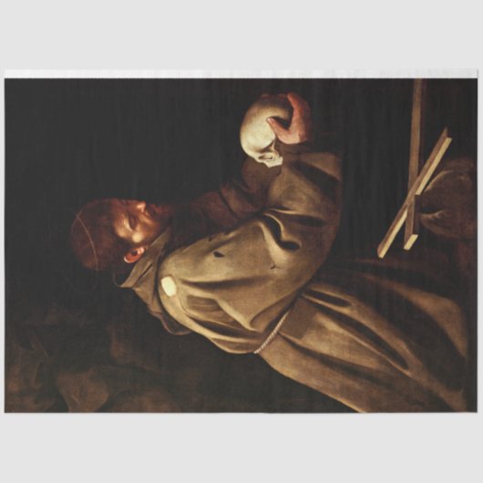 Saint Francis in Prayer (Christelijk) (Caravaggio) Tissuepapier (Voorkant)