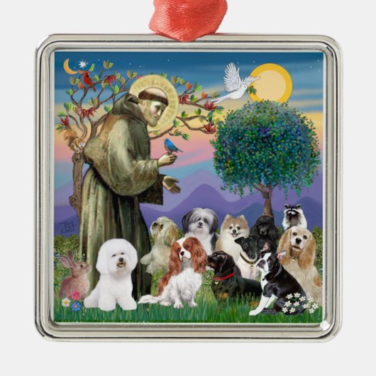 Saint Francis met 10 honden Metalen Ornament (Voorkant)