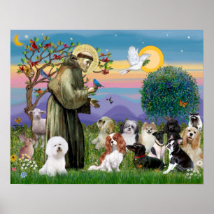 Saint Francis met 10 honden Poster