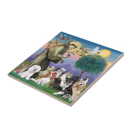Saint Francis met 10 honden Tegeltje (Zijkant)