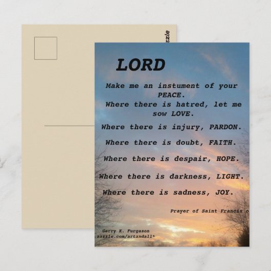 SAINT FRANCIS PRAYER BRIEFKAART (Voorkant / Achterkant)