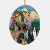 Saint Francis - Two Bernese Mountain Dogs Keramisch Ornament (Rechts)