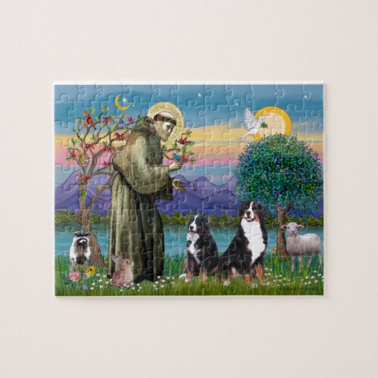 Saint Francis - Two Bernese Mountain Dogs Legpuzzel (Horizontaal)