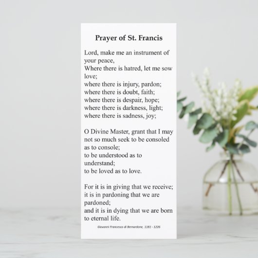 Saint Francis van Assisi Prayer Kaart (Staand voorkant)