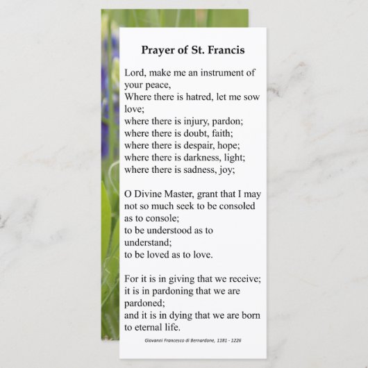 Saint Francis van Assisi Prayer Kaart (Voorkant / Achterkant)