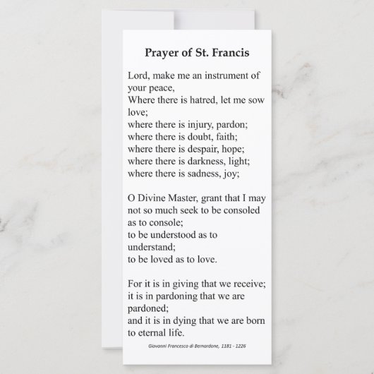 Saint Francis van Assisi Prayer Kaart (Voorkant)
