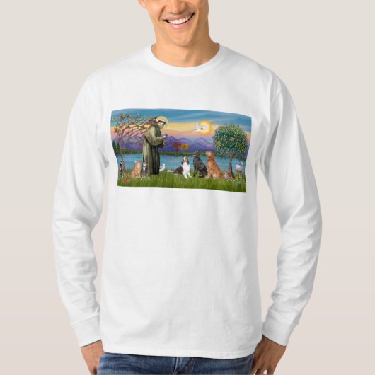 Saint Francius - 3 honden, 2 katten +++ T-shirt (Voorkant)