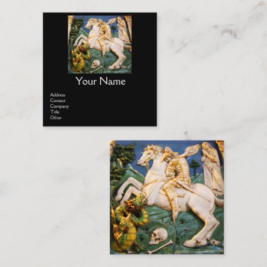 Saint George, Dragon en Princess Black Vierkante Visitekaartje (Voorkant / Achterkant)