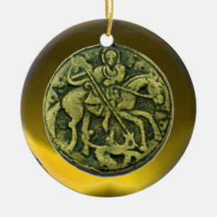 SAINT GEORGE, DRAGON/MADONNA EN KINDERMEDALLION KERAMISCH ORNAMENT