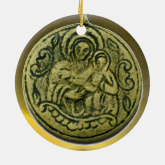 SAINT GEORGE, DRAGON/MADONNA EN KINDERMEDALLION KERAMISCH ORNAMENT (Achterkant)