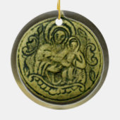 SAINT GEORGE, DRAGON/MADONNA EN KINDERMEDALLION KERAMISCH ORNAMENT (Achterkant)