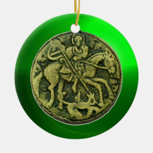 SAINT GEORGE, DRAGON/MADONNA EN KINDERMEDALLION KERAMISCH ORNAMENT (Voorkant)