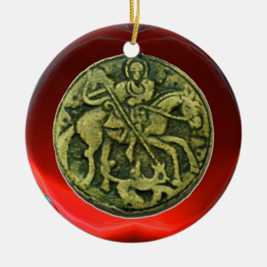 SAINT GEORGE, DRAGON/MADONNA EN KINDERMEDALLION KERAMISCH ORNAMENT (Voorkant)