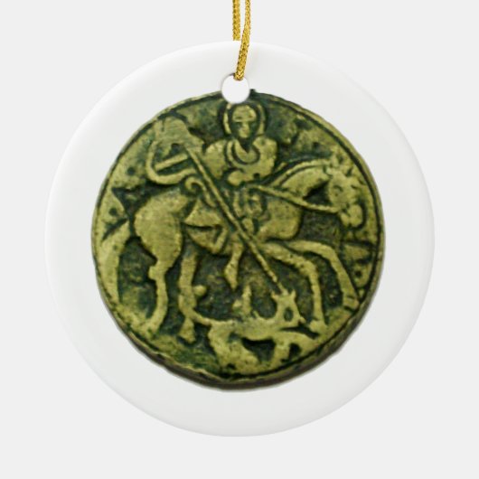 SAINT GEORGE, DRAGON/MADONNA EN KINDERMEDALLION KERAMISCH ORNAMENT (Voorkant)