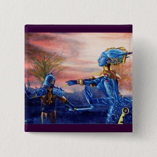 SAINT GEORGE EN ALIEN DRAGON VIERKANTE BUTTON 5,1 CM (Voorkant)