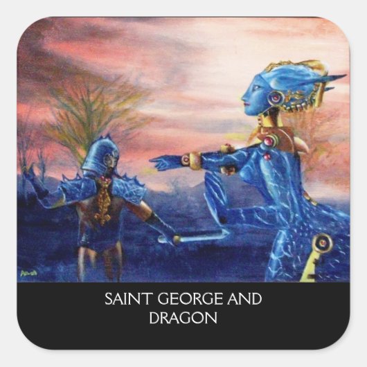 SAINT GEORGE EN ALIEN DRAGON VIERKANTE STICKER (Voorkant)