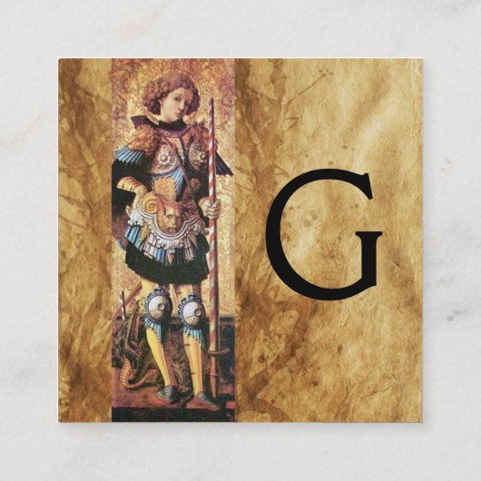 SAINT GEORGE EN DRAGON Brown Parchment Monogram Vierkante Visitekaartje (Achterkant)