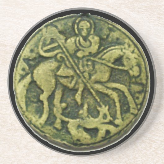 SAINT GEORGE EN DRAGON MEDALLION ZANDSTEEN ONDERZETTER (Voorkant)