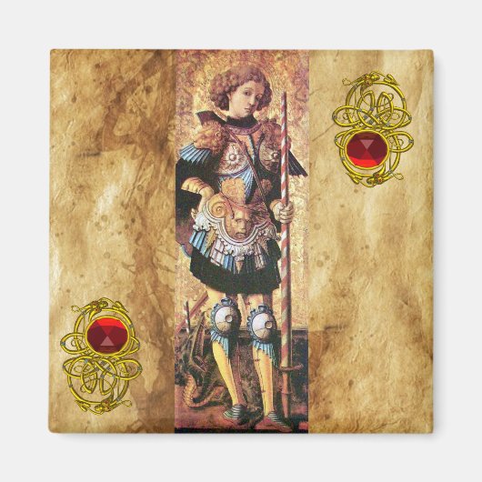 SAINT GEORGE EN DRAGON, rode ruby Magneet (Voorkant)