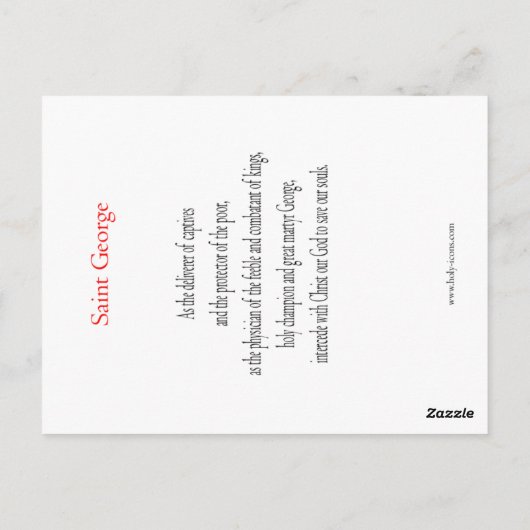 Saint George Prayer Card Briefkaart (Achterkant)
