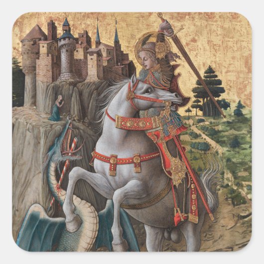 Saint George Slay Dragon Carlo Crivelli Paintin Vierkante Sticker (Voorkant)