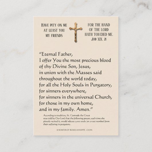 Saint Gertrude Prayer voor zielen in het zuivering Informatiekaartje (Achterkant)