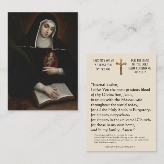 Saint Gertrude Prayer voor zielen in het zuivering Informatiekaartje (Voorkant / Achterkant)