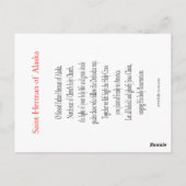 Saint Herman van de Alaska Prayer Card Briefkaart (Achterkant)