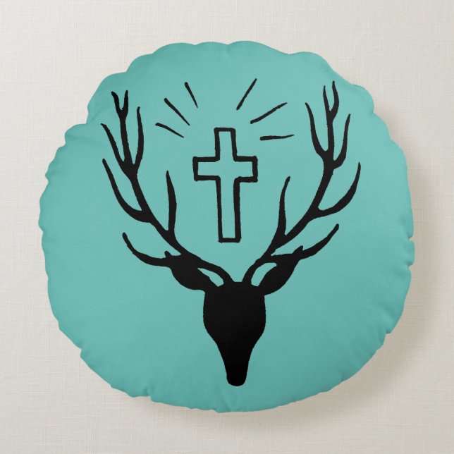 Saint Hubert's Stag Rond Kussen (Voorkant)