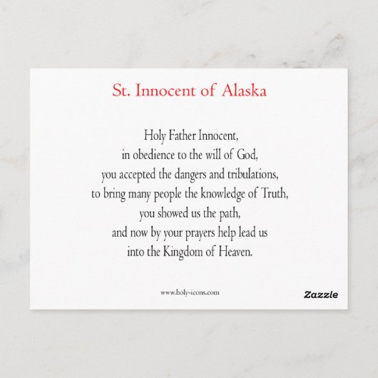 Saint Innocent Prayer Card Briefkaart (Achterkant)