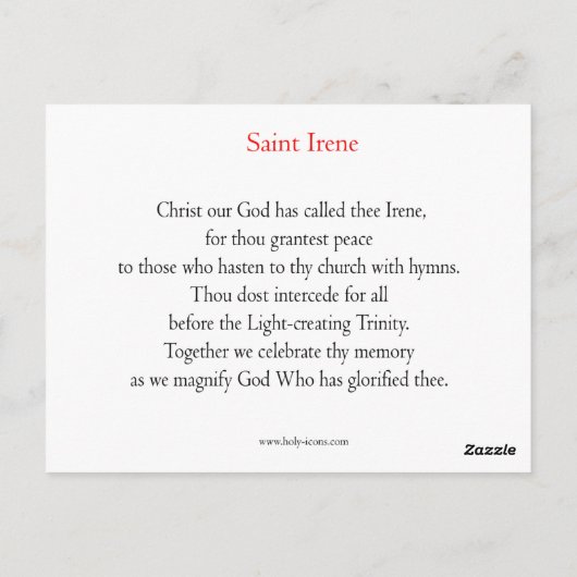 Saint Irene Prayer-kaart Briefkaart (Achterkant)