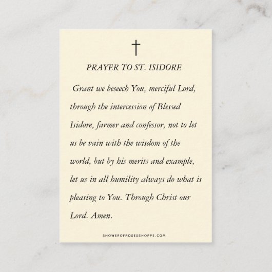 Saint Isidore de Farmer Laborer Religious Prayer Informatiekaartje (Achterkant)