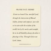 Saint Isidore de Farmer Laborer Religious Prayer Visitekaartje (Achterkant)