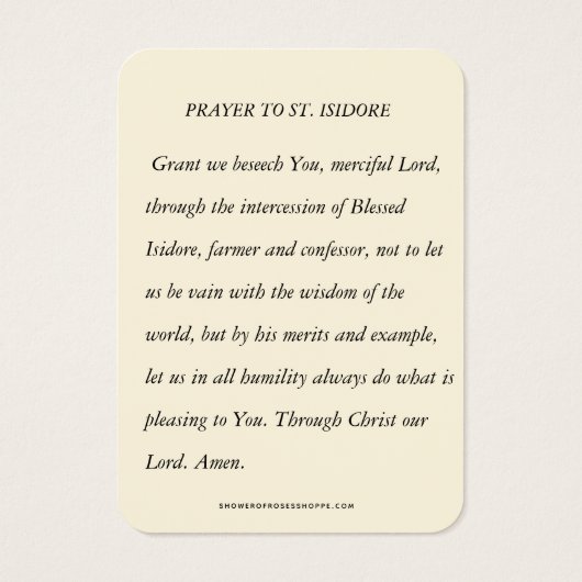 Saint Isidore de Farmer Laborer Religious Prayer Visitekaartje (Achterkant)