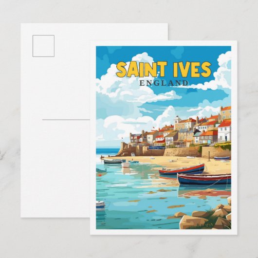 Saint Ives Engeland vintage reisillustratie Briefkaart (Voorkant / Achterkant)