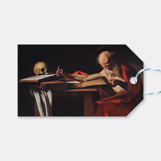 Saint Jerome Writing (door Caravaggio) Cadeaulabel (Voorkant (Horizontaal))