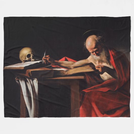 Saint Jerome Writing (door Caravaggio) Fleece Deken (Voorkant (Horizontaal))