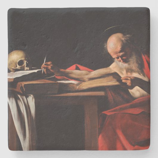 Saint Jerome Writing (door Caravaggio) Stenen Onderzetter (Voorkant)