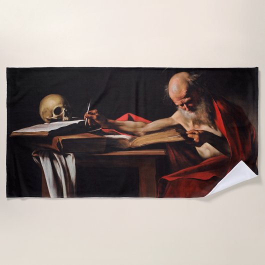 Saint Jerome Writing (door Caravaggio) Strandlaken (Voorkant)