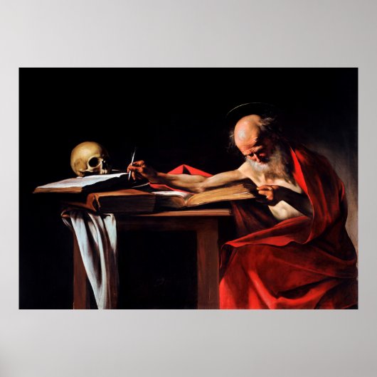 Saint Jerome Writing van Caravaggio (1606) Poster (Voorkant)
