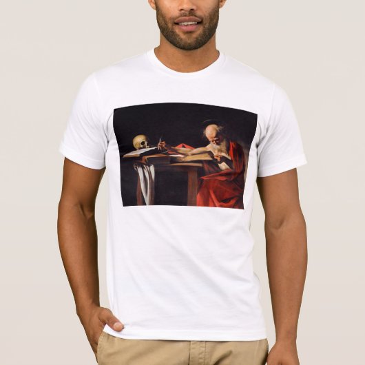 Saint Jerome Writing van Michelangelo Caravaggio T-shirt (Voorkant)