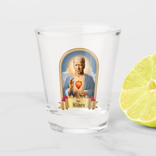 Saint Joe Biden gebedskaars Shot Glas (Voorkant)