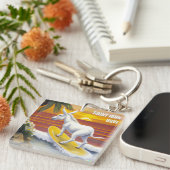 Saint John US Maagdeneilanden Funny Donkey Surfing Sleutelhanger (Voorkant Rechts)