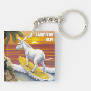 Saint John US Maagdeneilanden Funny Donkey Surfing Sleutelhanger