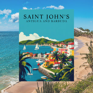 Saint John's, Antigua en Barbuda Retro Reiskunst Briefkaart