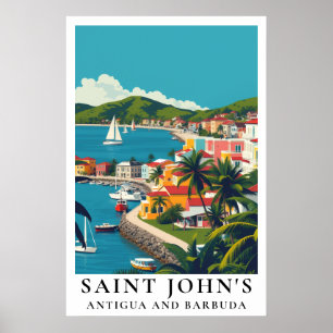 Saint John's Antigua en Barbuda Vintage Reizen Poster