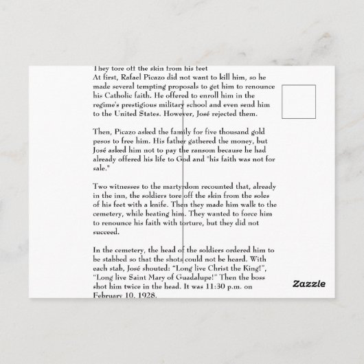 Saint José Luis Sánchez del Rio Kaart (Achterkant)