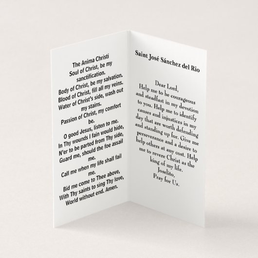 Saint José Sánchez del Rio Prayer Card Kaart (Binnen)