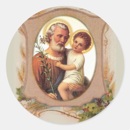 Saint Joseph Baby Jesus Traditional Lily Ronde Sticker (Voorkant)
